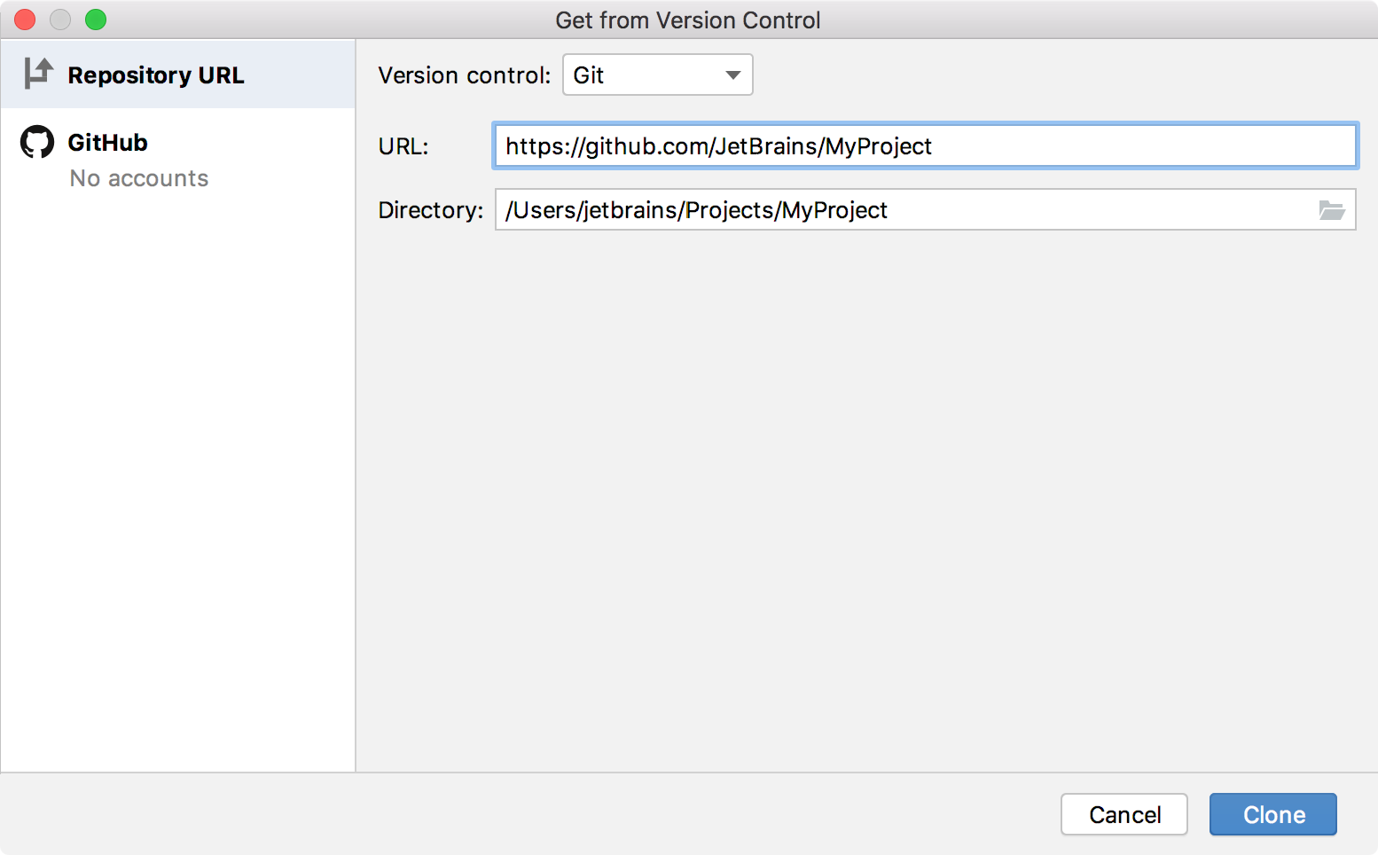 Open a project from VCS Open a project from VCS