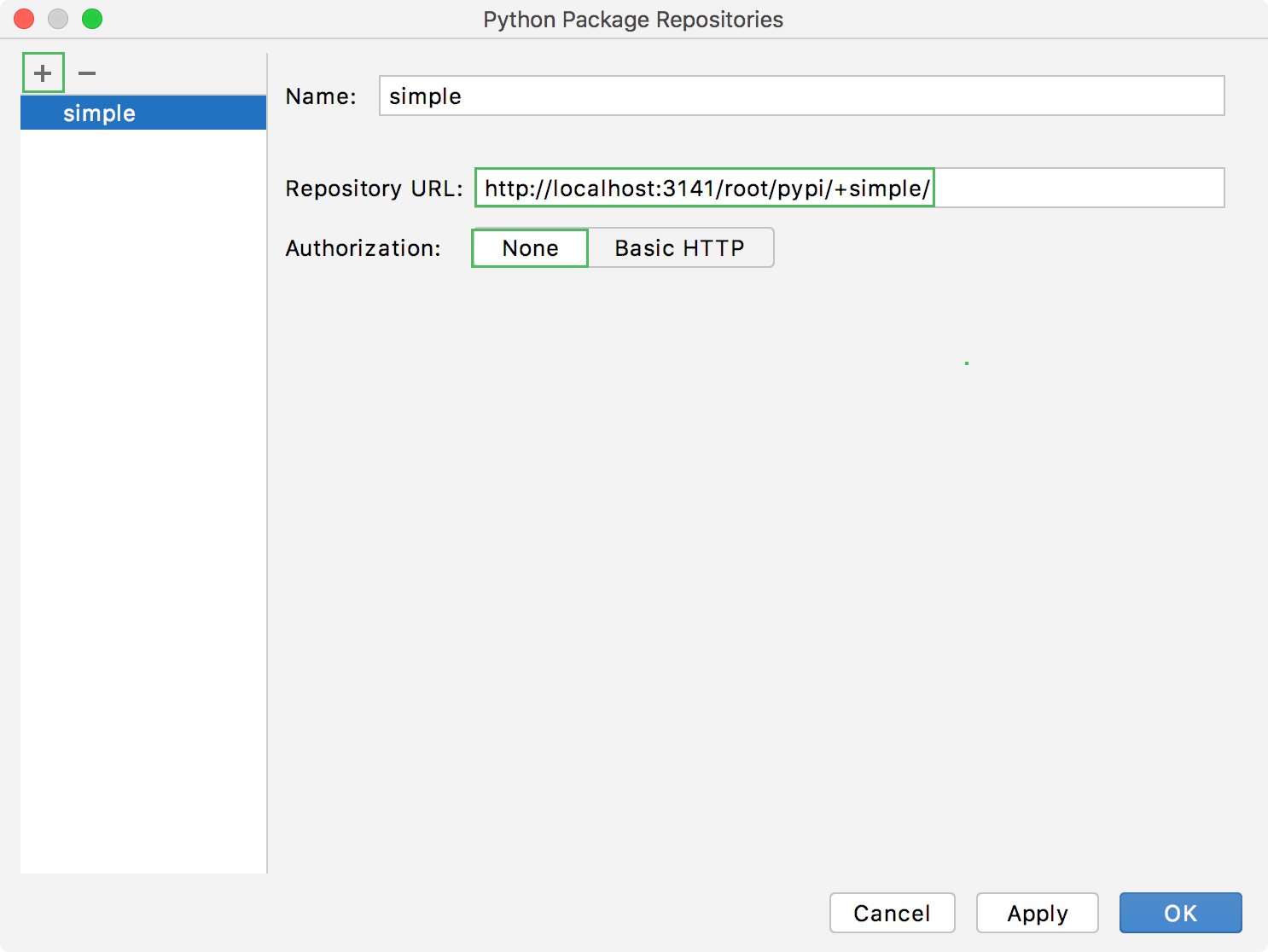 Adding a Python repository: No Authorization Adding a Python repository: No Authorization