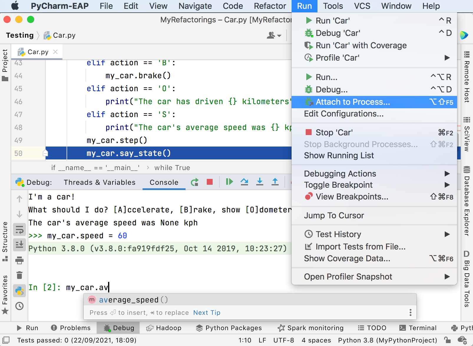 Attach to Process menu item Attach to Process menu item