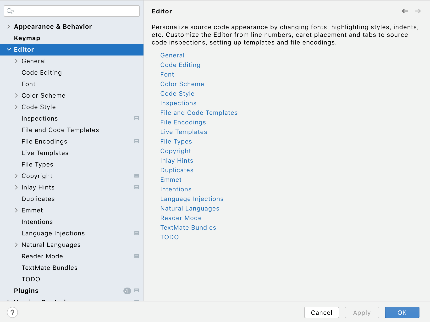 Editor settings Editor settings