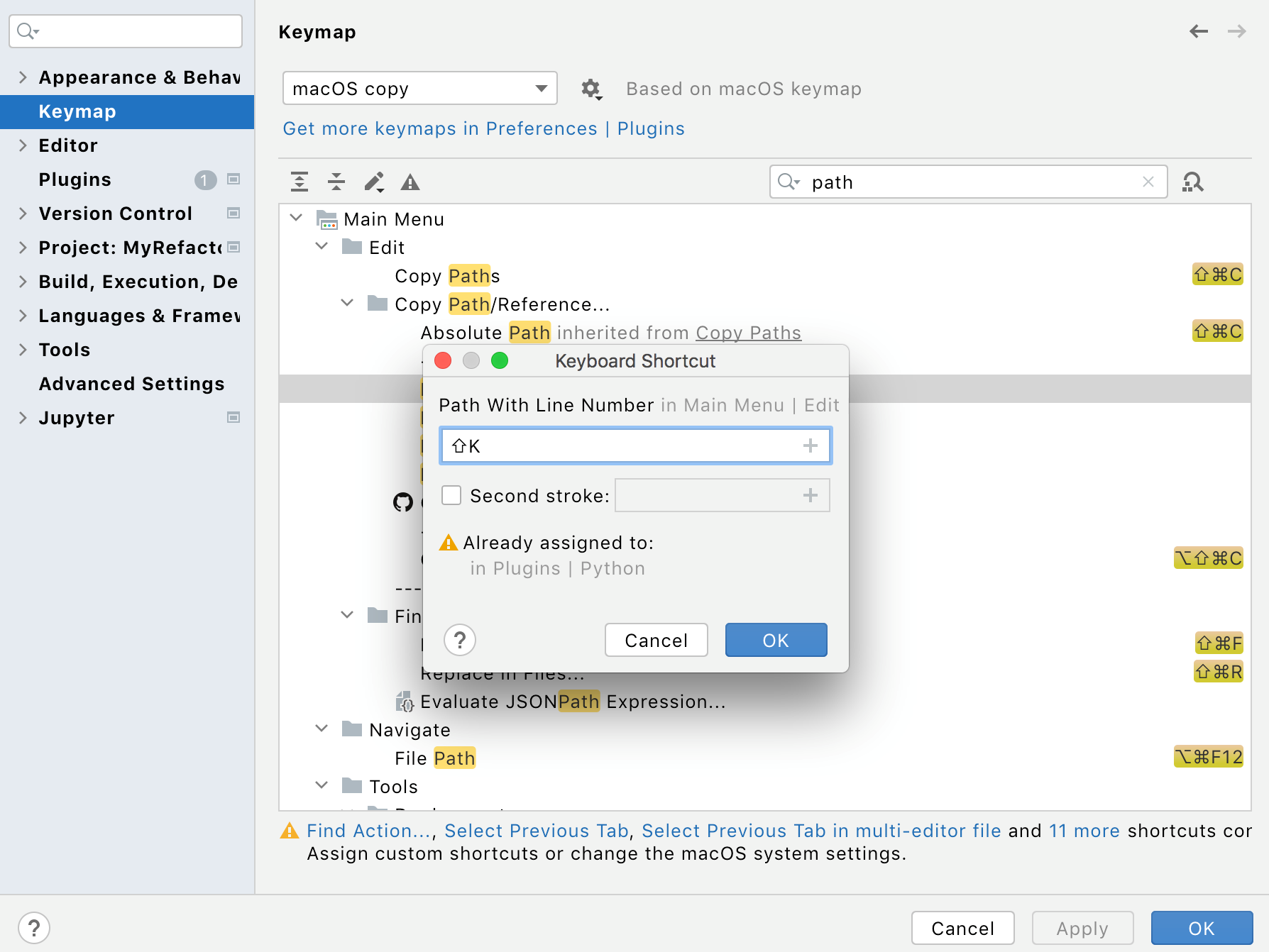 Adjust conflicting shortcuts Adjust conflicting shortcuts