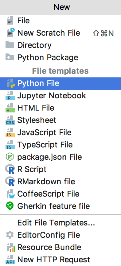 New file menu New file menu