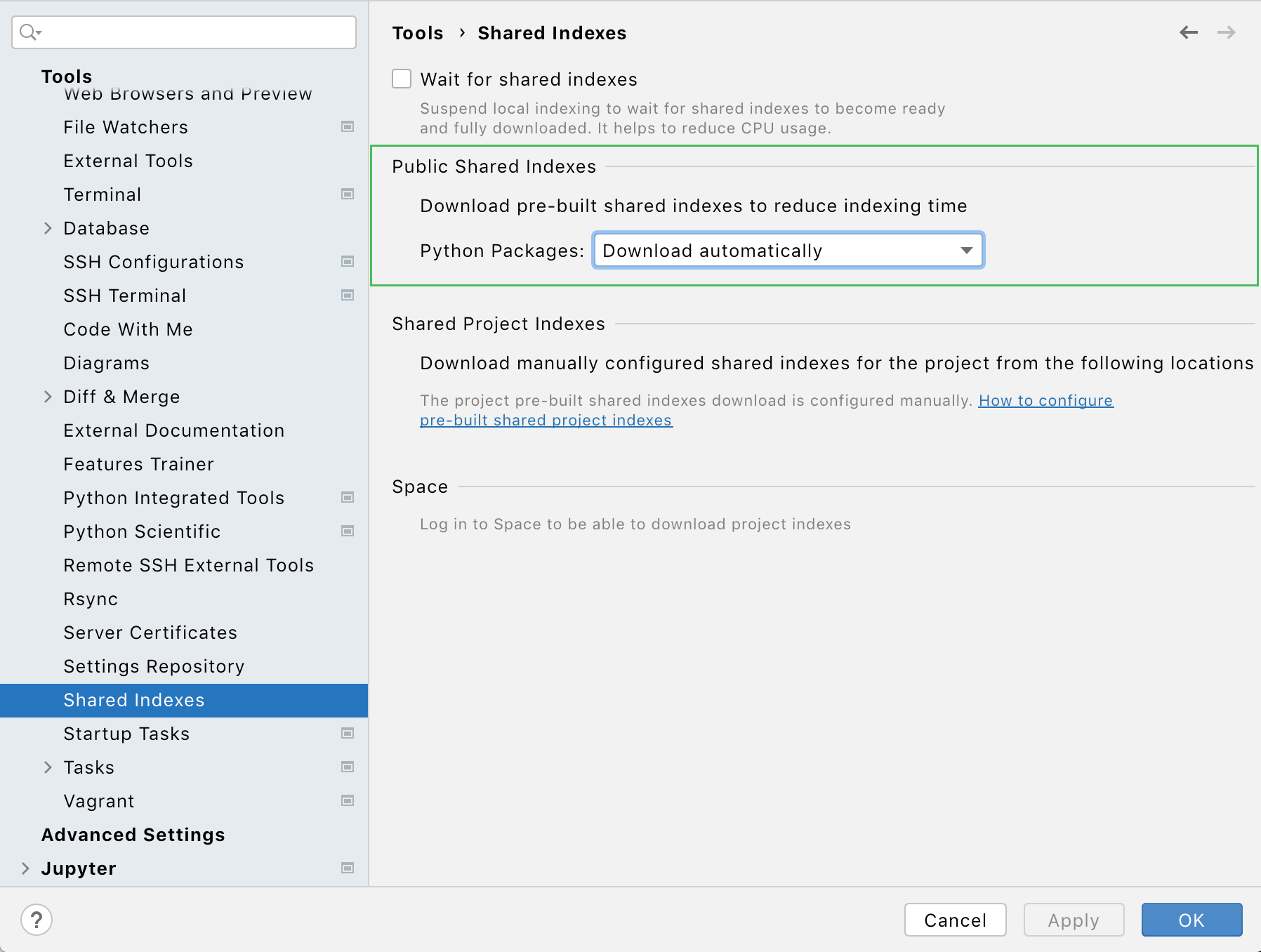 Settings: Shared Indexes Settings: Shared Indexes