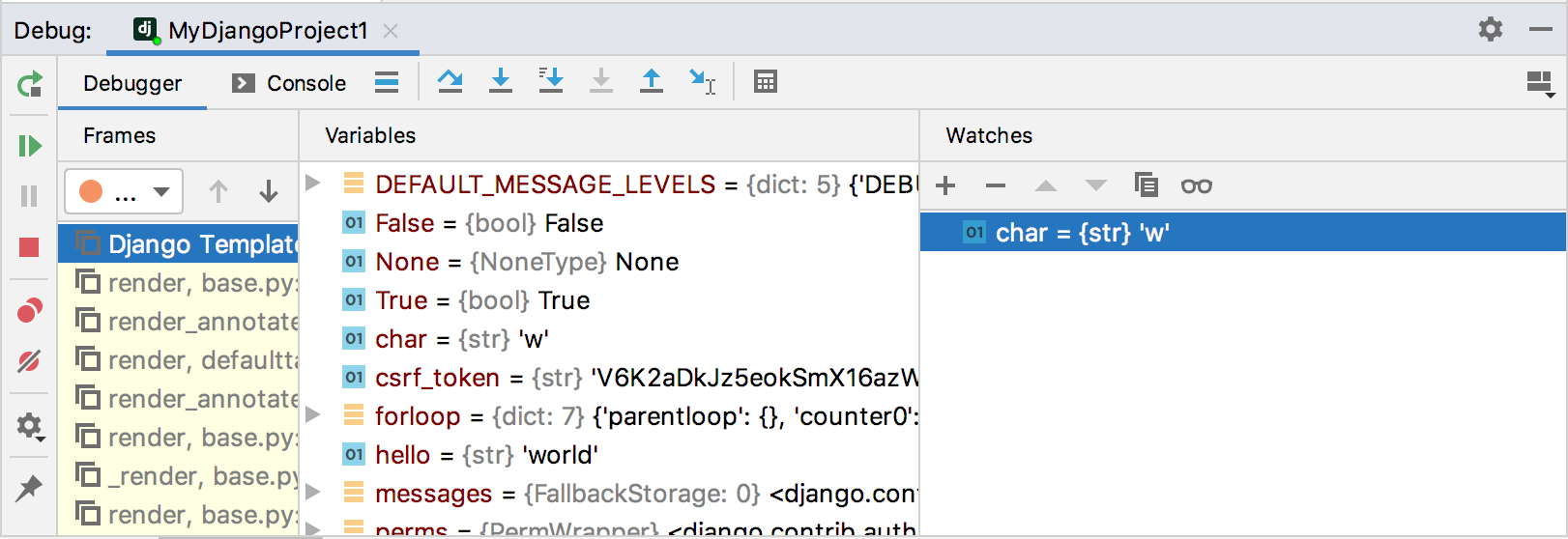 Watching in the debug tool window Watching in the debug tool window