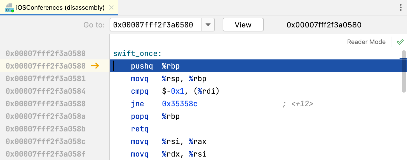 Go to function in the disassembly view