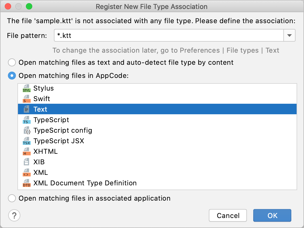 AppCode: Associating a filename pattern with specific file type AppCode: Associating a filename pattern with specific file type