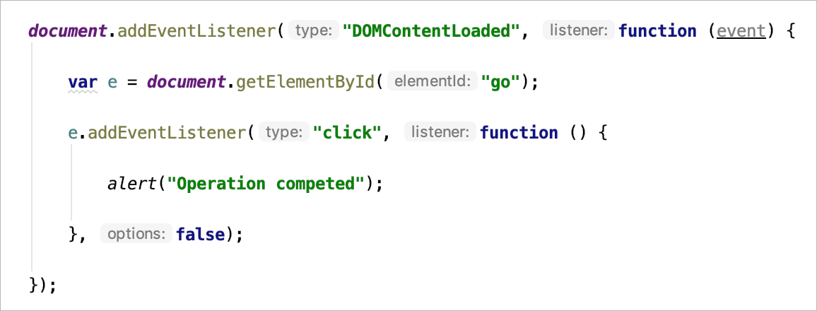 Parameter hints shown