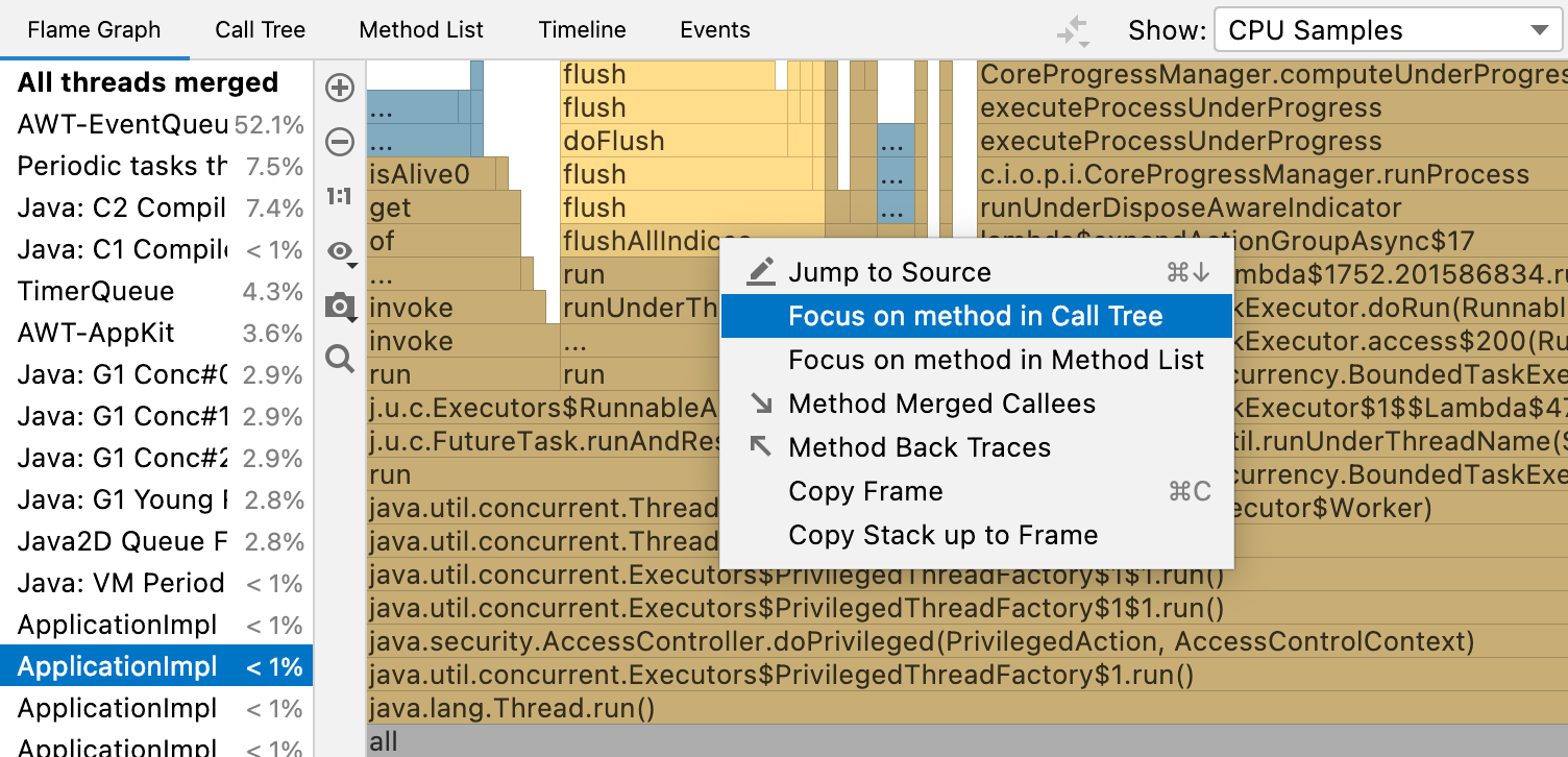 Jumping between tabs in the Profiler tool window Jumping between tabs in the Profiler tool window