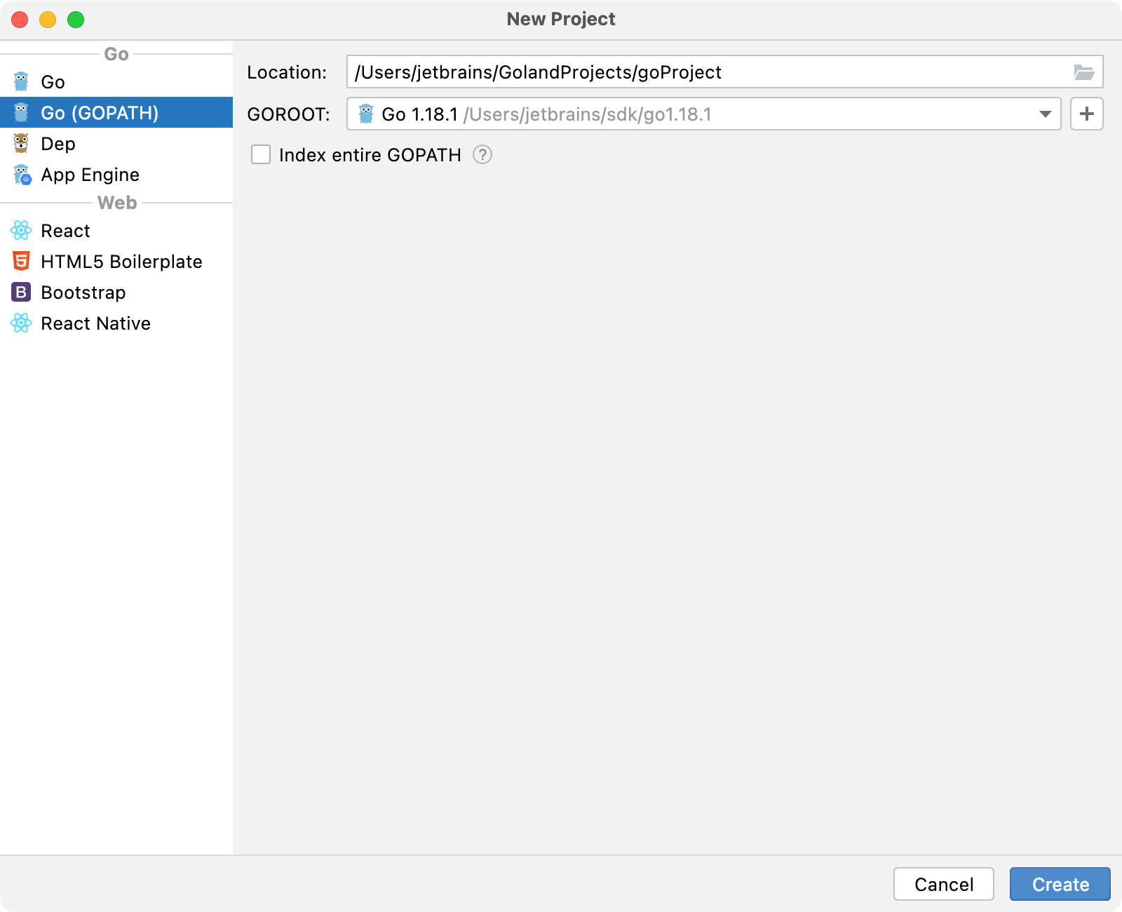 Create a project with Go (GOPATH) integration Create a project with Go (GOPATH) integration