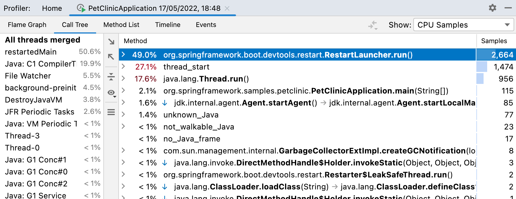 call tree tab in the profiler results call tree tab in the profiler results