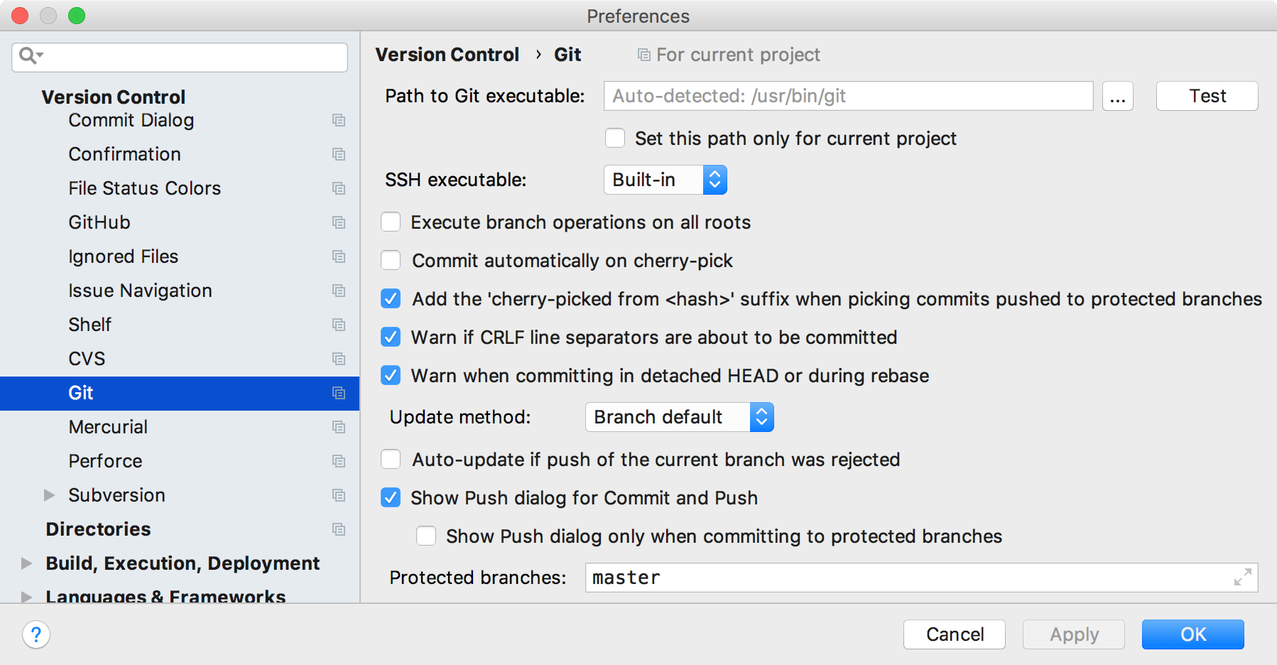 Editing VCS settings