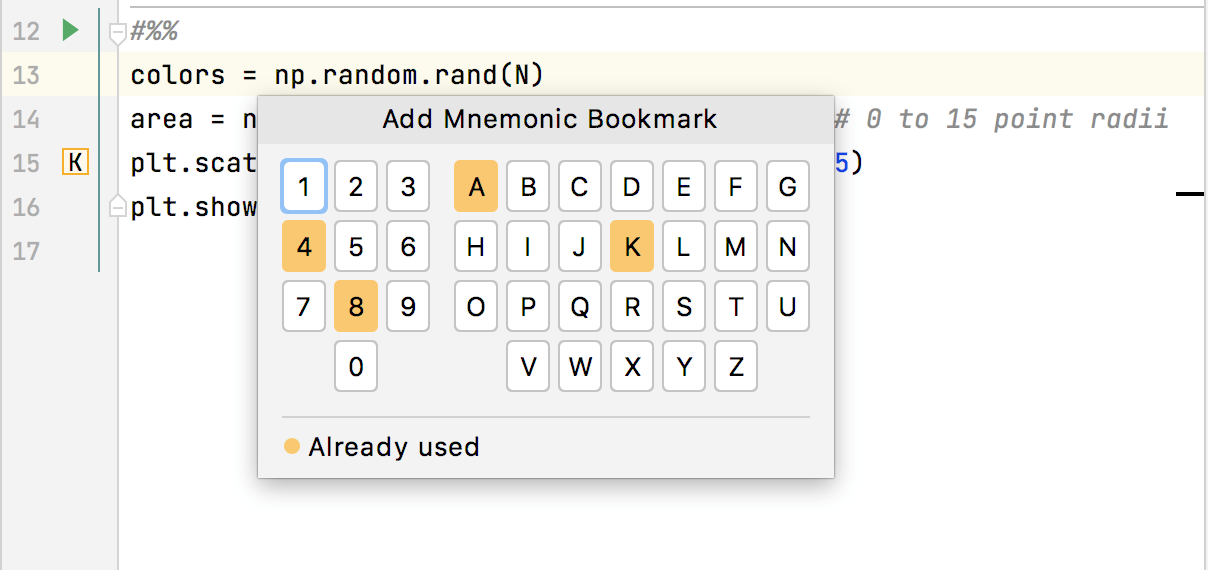 Adding a mnemonic bookmark: select an identifier Adding a mnemonic bookmark: select an identifier