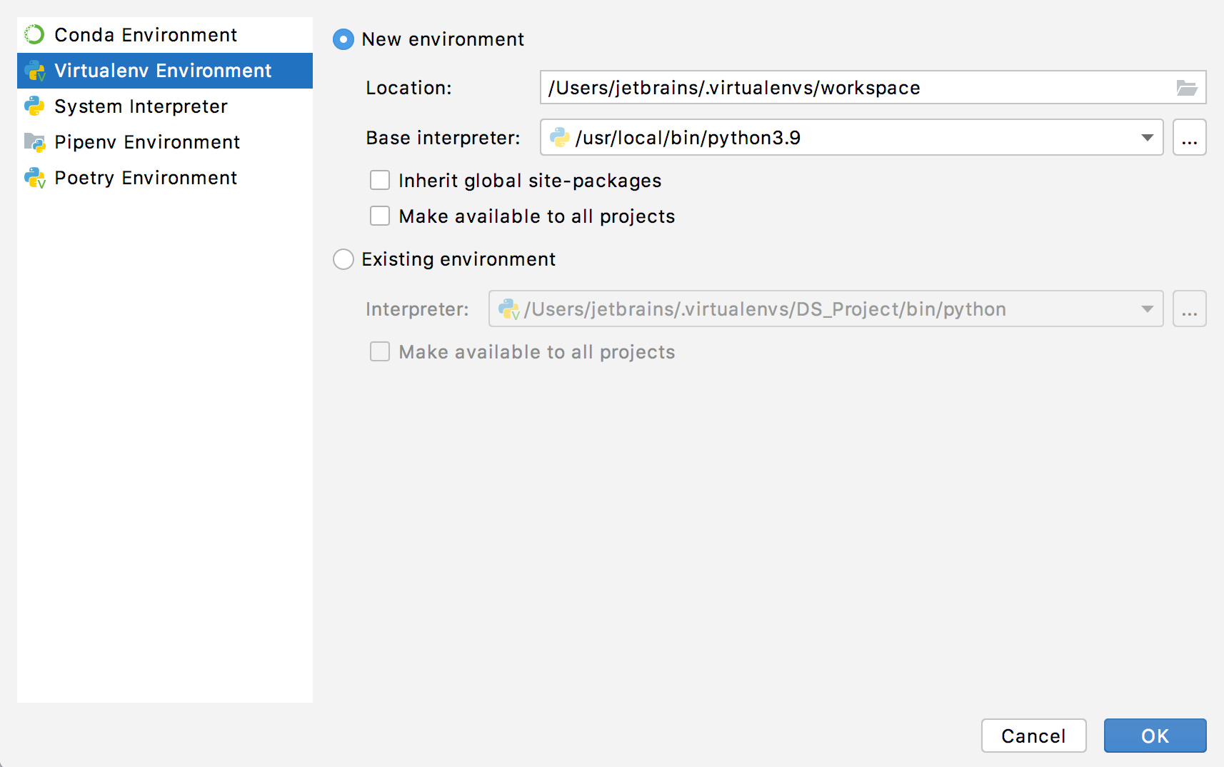Add a new virtual environment Add a new virtual environment