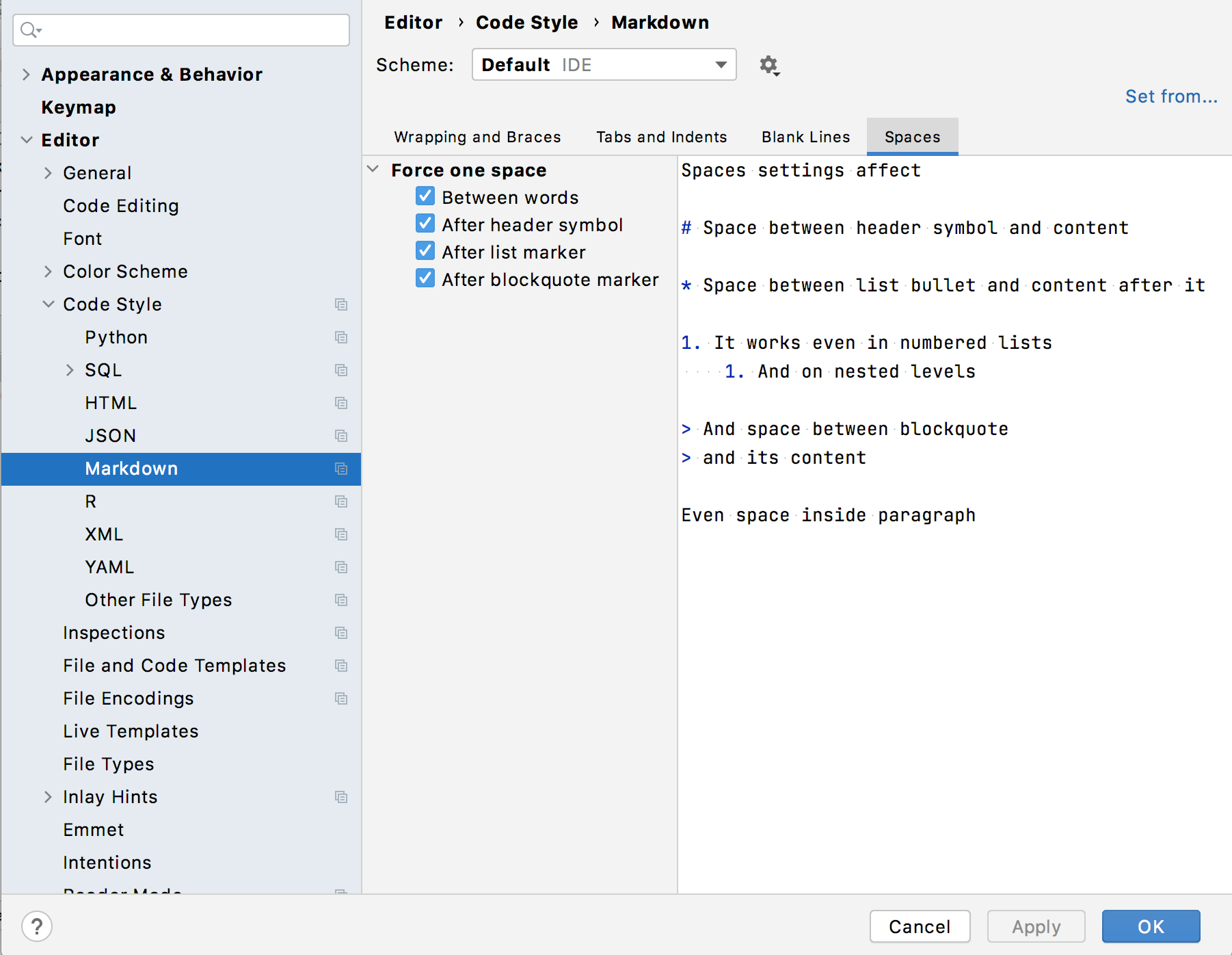Code style settings for Markdown Code style settings for Markdown