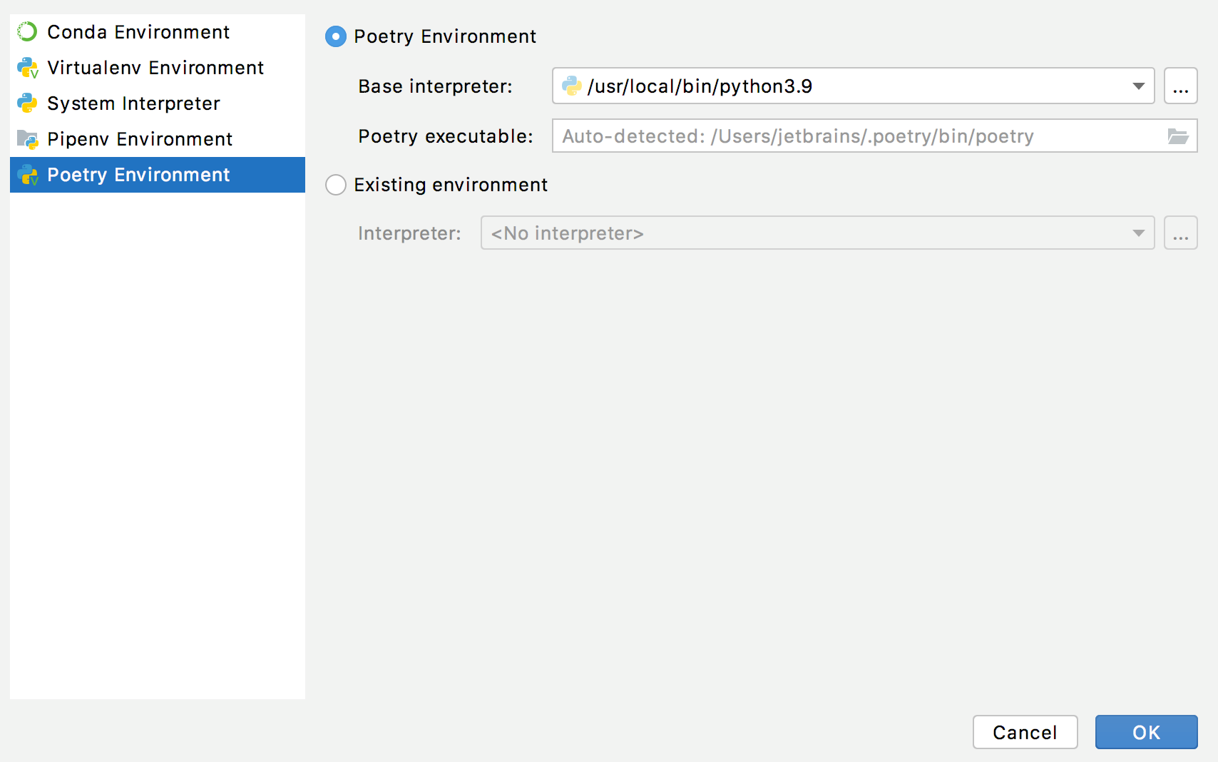 Adding a Poetry environment Adding a Poetry environment