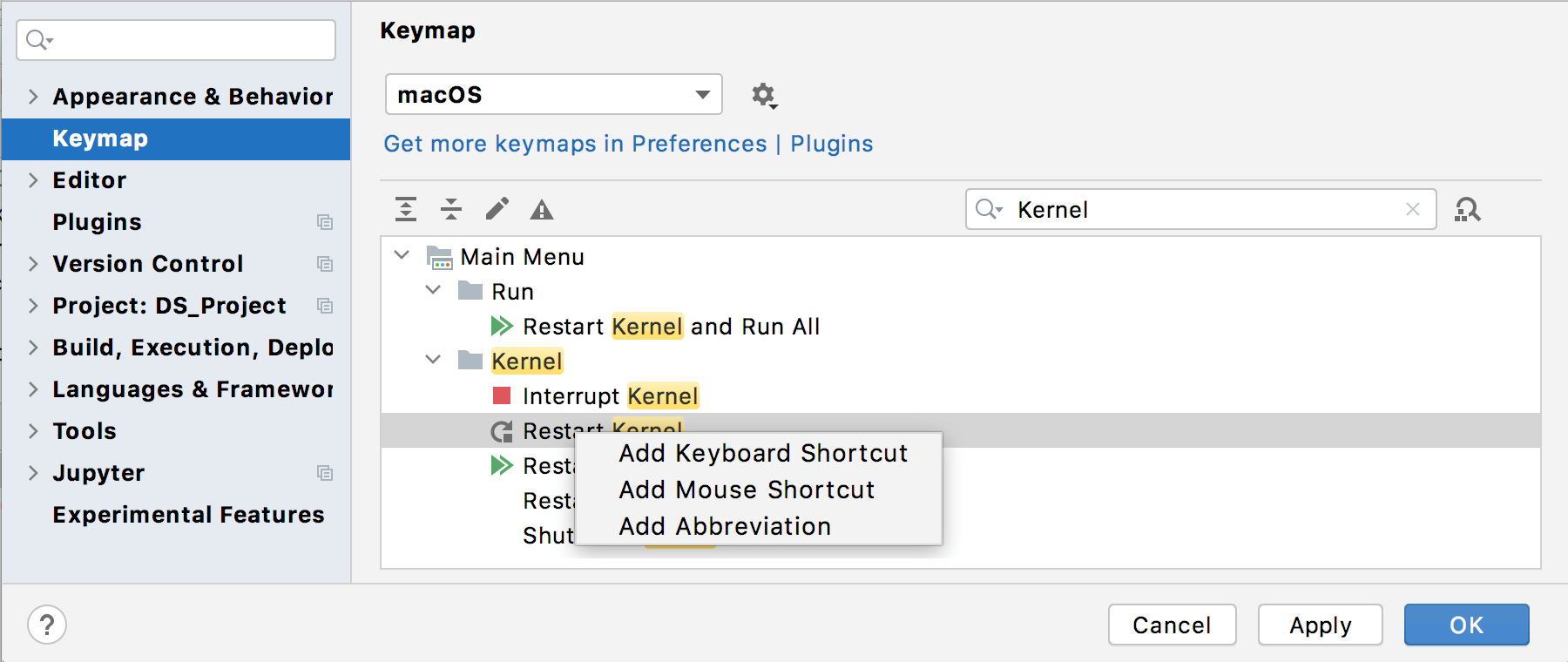 Keymap settings Keymap settings