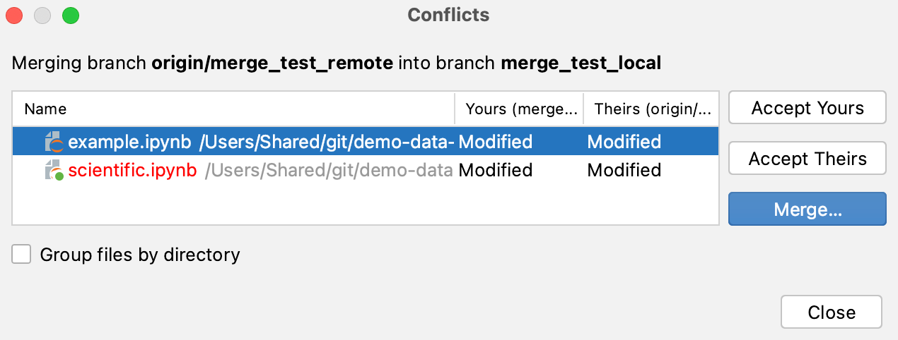 DataSpell: Git conflicts dialog DataSpell: Git conflicts dialog