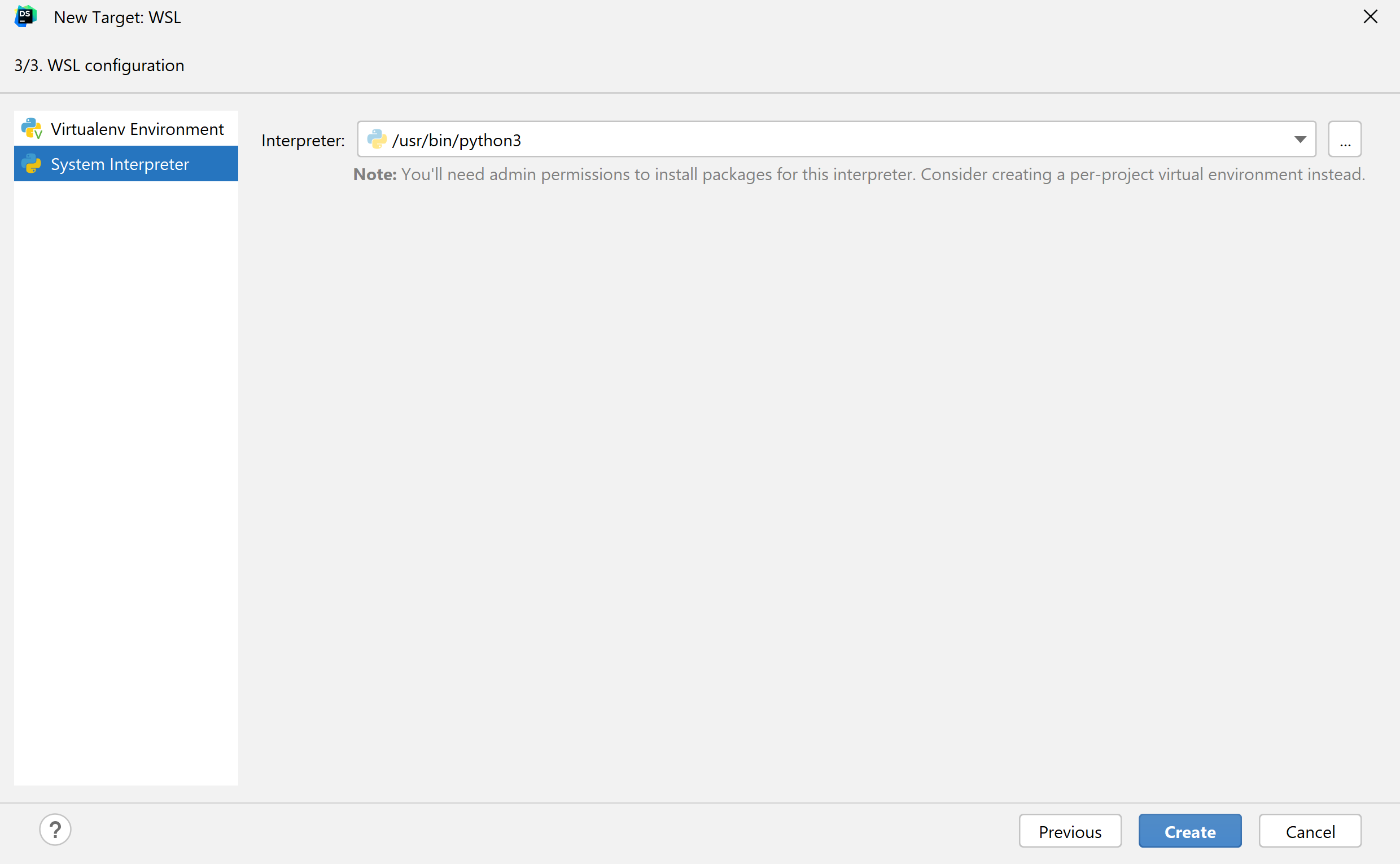 New WSL interpreter New WSL interpreter