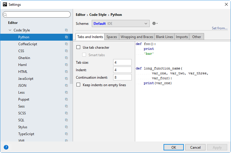 Py reformat code settings