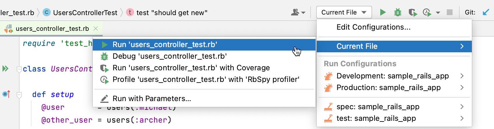 More options for running current file