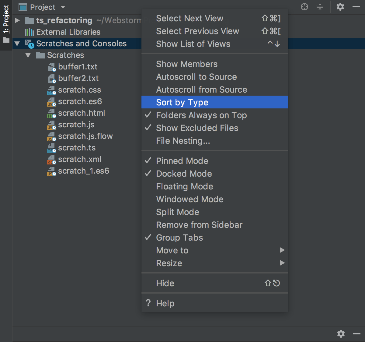 The Sort by Type action The Sort by Type action