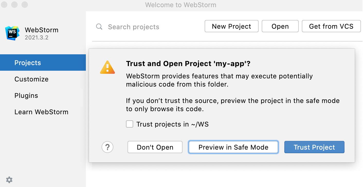 Untrusted project warning Untrusted project warning
