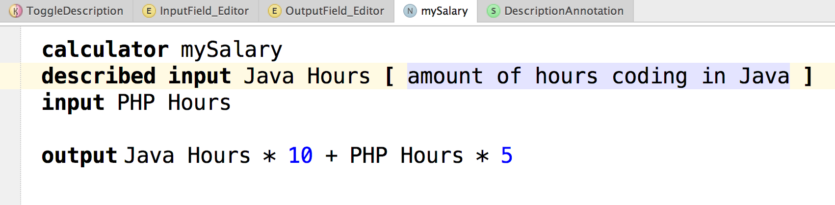 Toggling the description comment Toggling the description comment