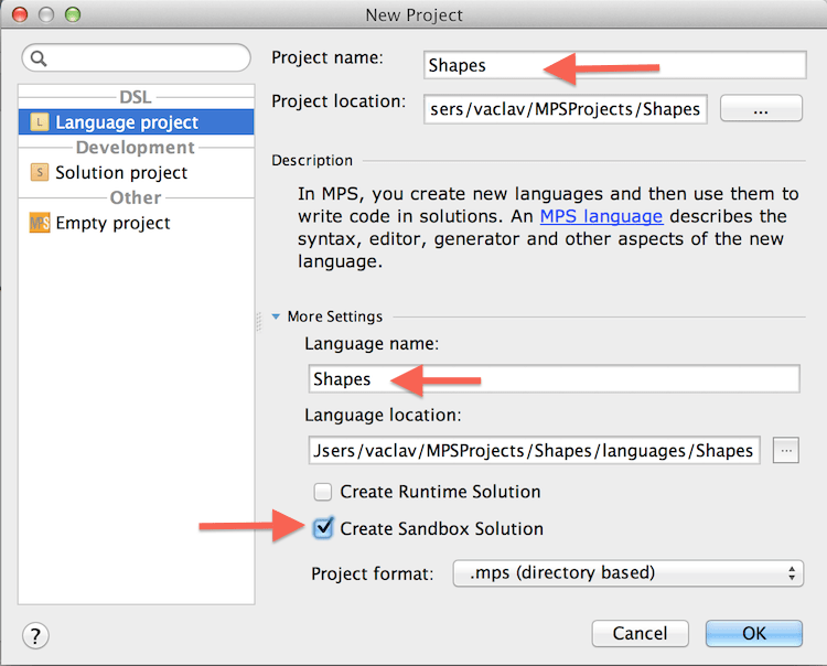 New Project dialog New Project dialog