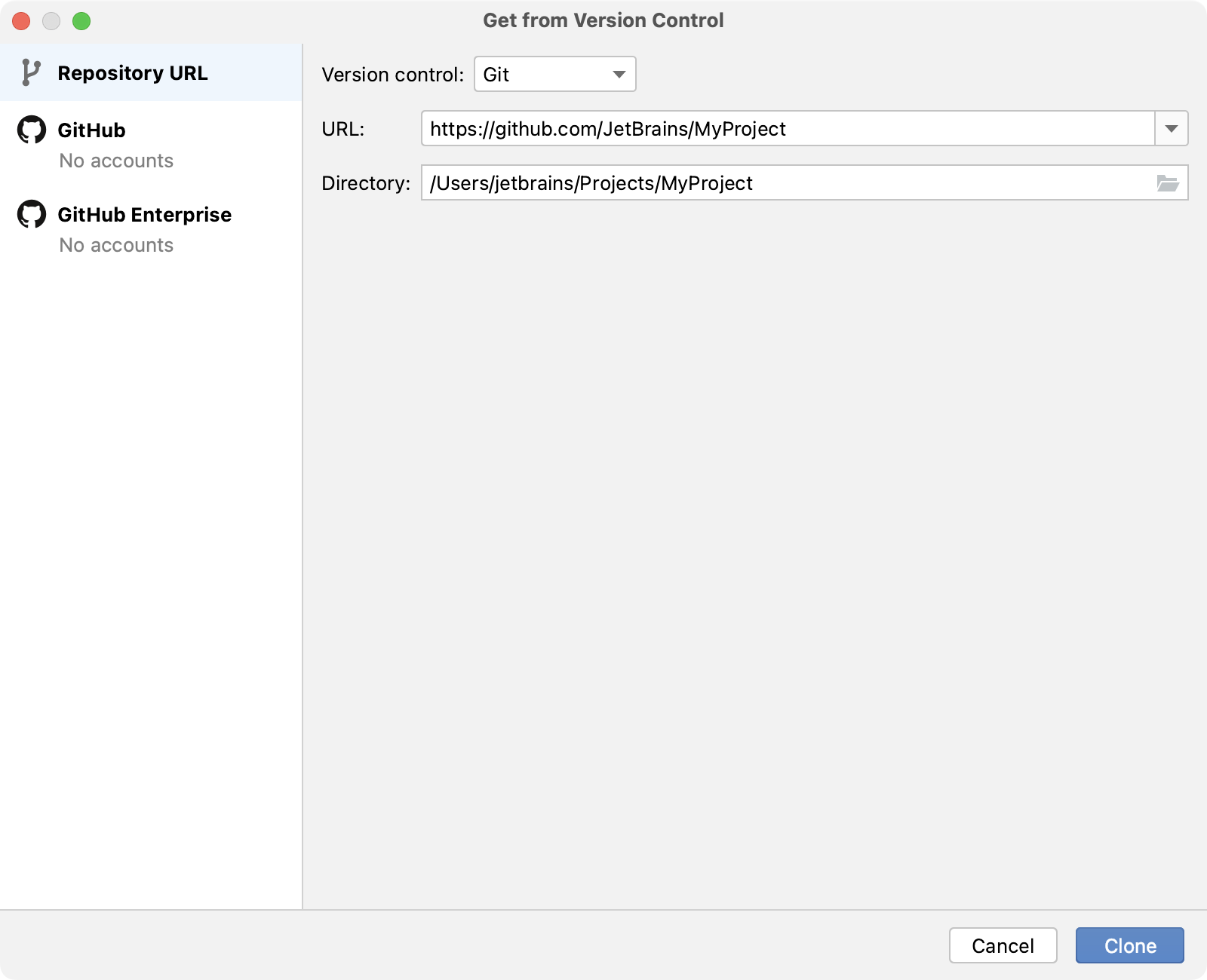 Open a project from VCS Open a project from VCS