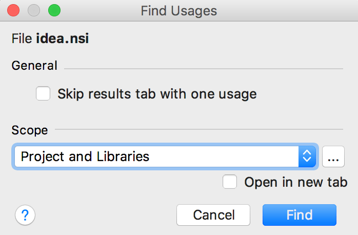 Find usage dialog Find usage dialog