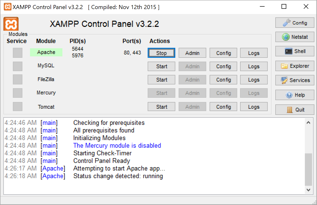 Staring XAMPP servers