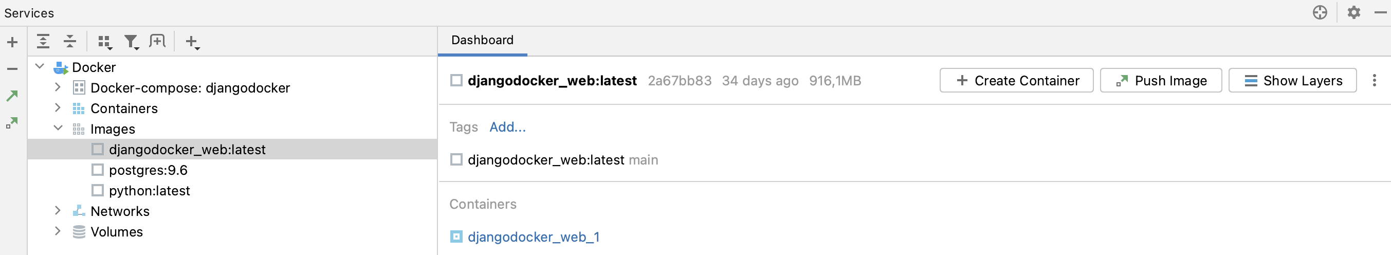 Search for a docker image in the Services tool window Search for a docker image in the Services tool window