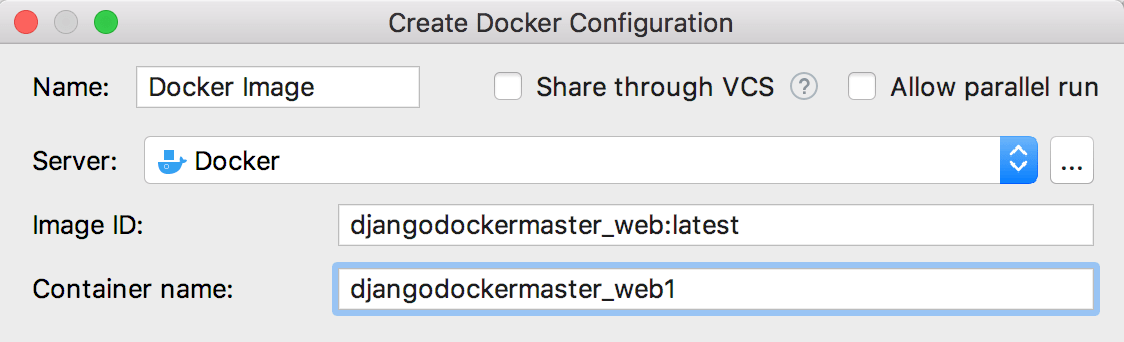 The Create Docker Configuration dialog The Create Docker Configuration dialog