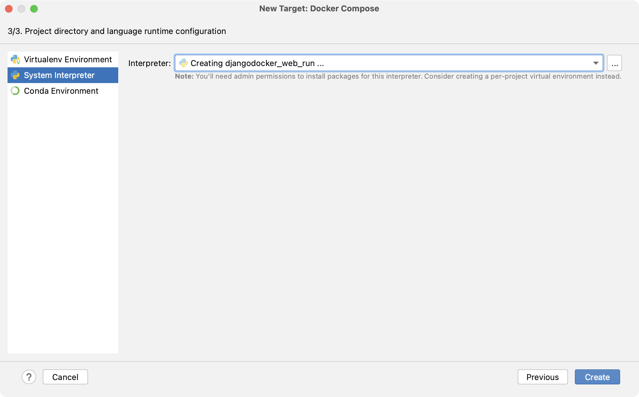 Selecting a system interpreter for a Docker target Selecting a system interpreter for a Docker target