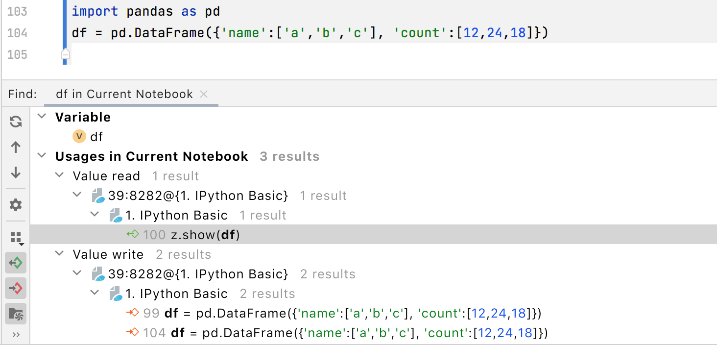 Find usages of the symbol in the notebook Find usages of the symbol in the notebook