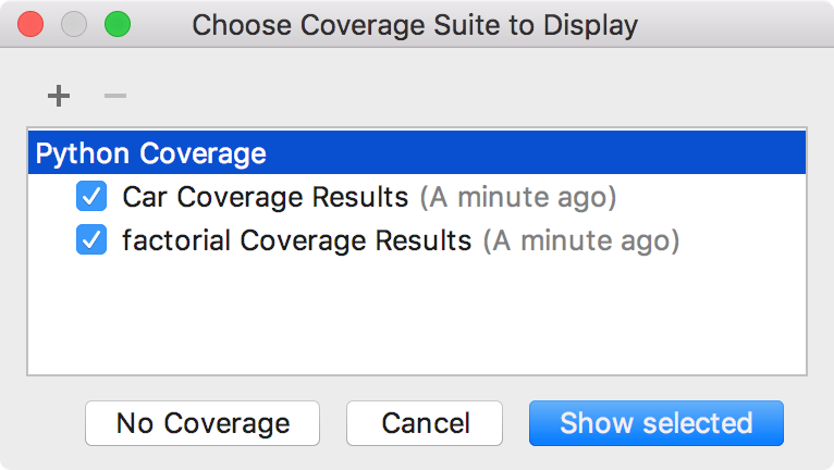 Choose Coverage Suite to Display dialog Choose Coverage Suite to Display dialog