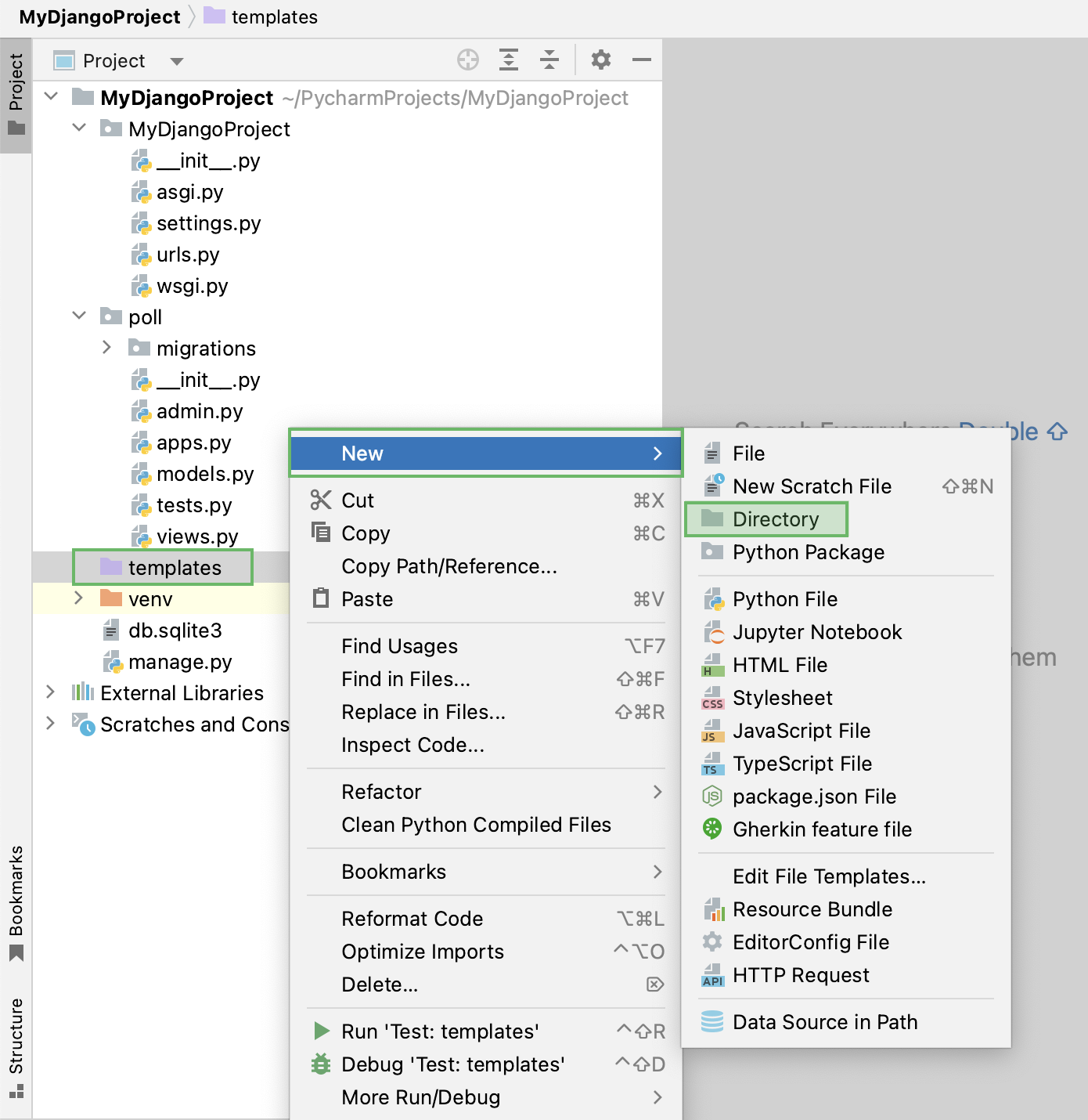 Creating a subdirectory inside of the templates directory Creating a subdirectory inside of the templates directory