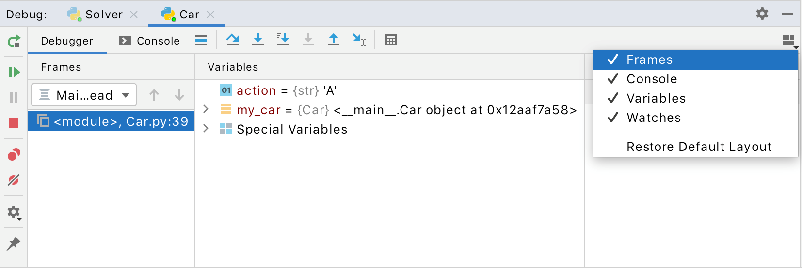 Layout options menu Layout options menu