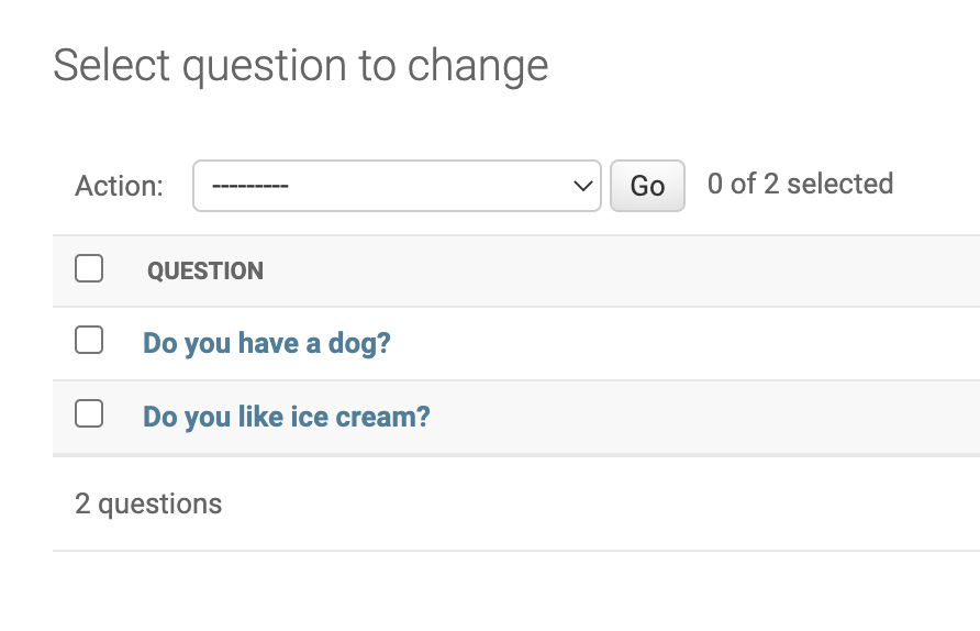 List of questions on the admin site List of questions on the admin site