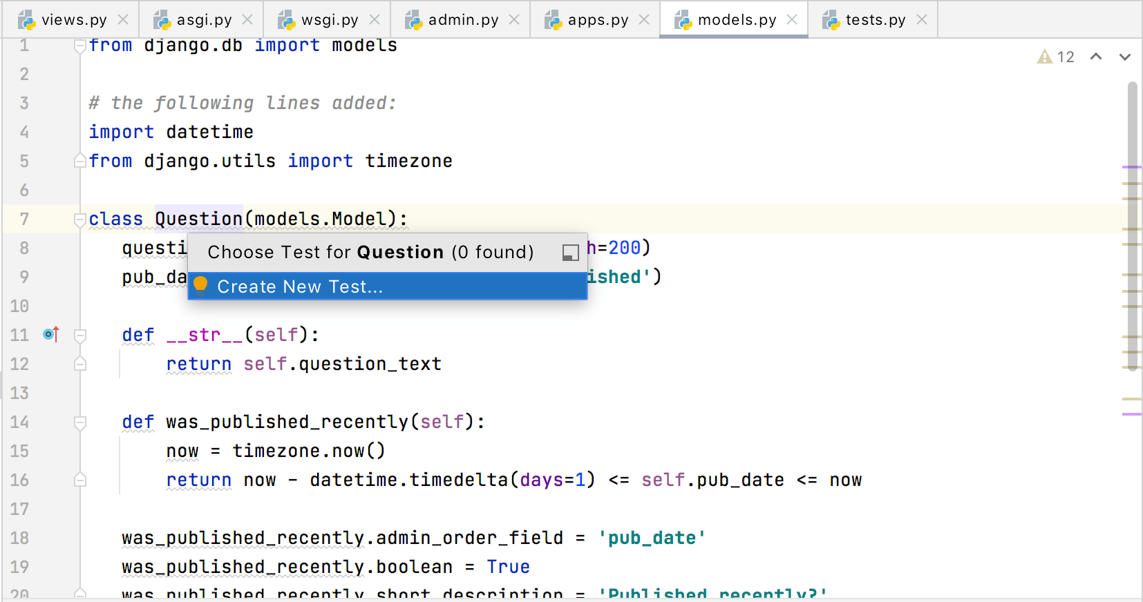 Create a Django test Create a Django test