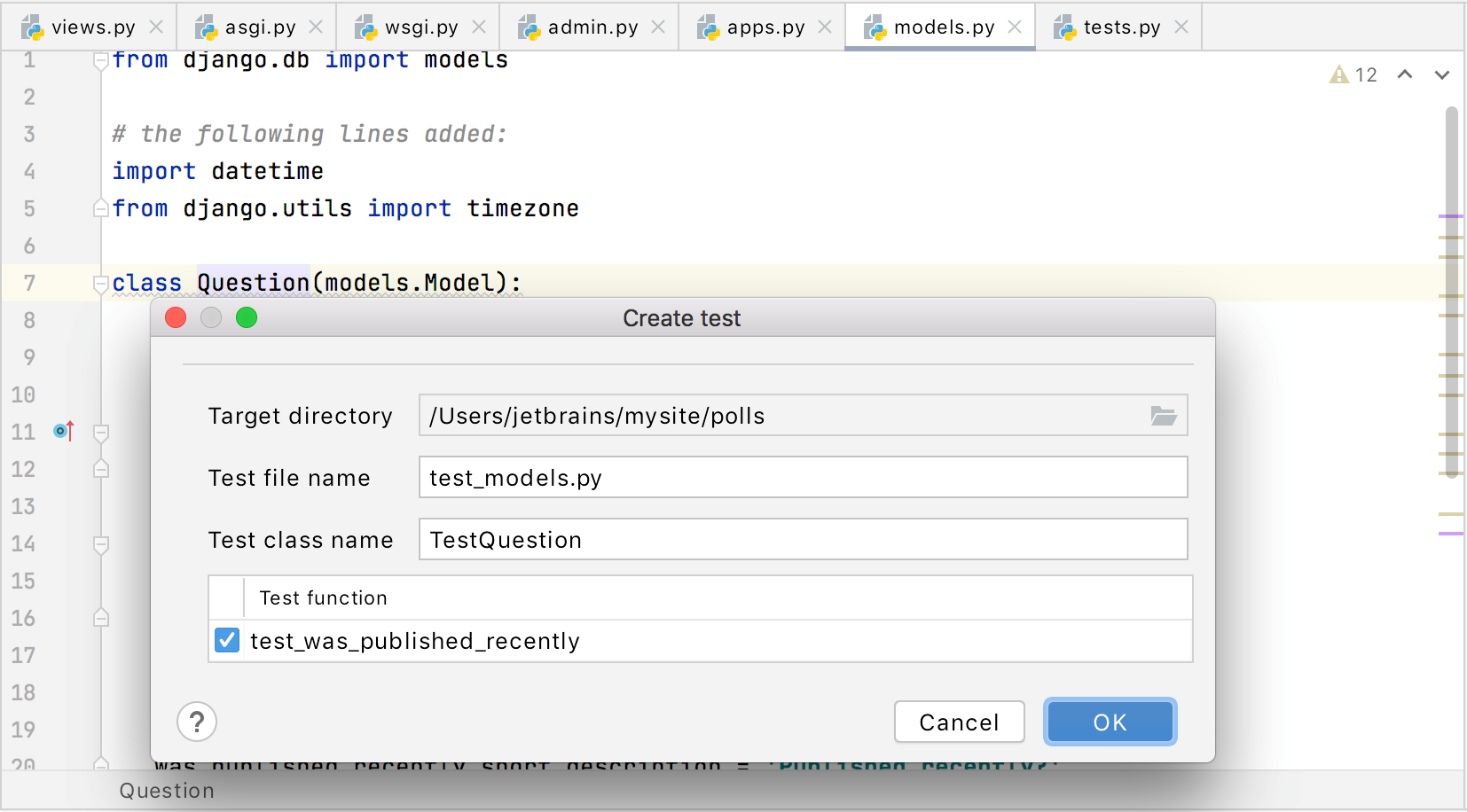 Create a test dialog Create a test dialog