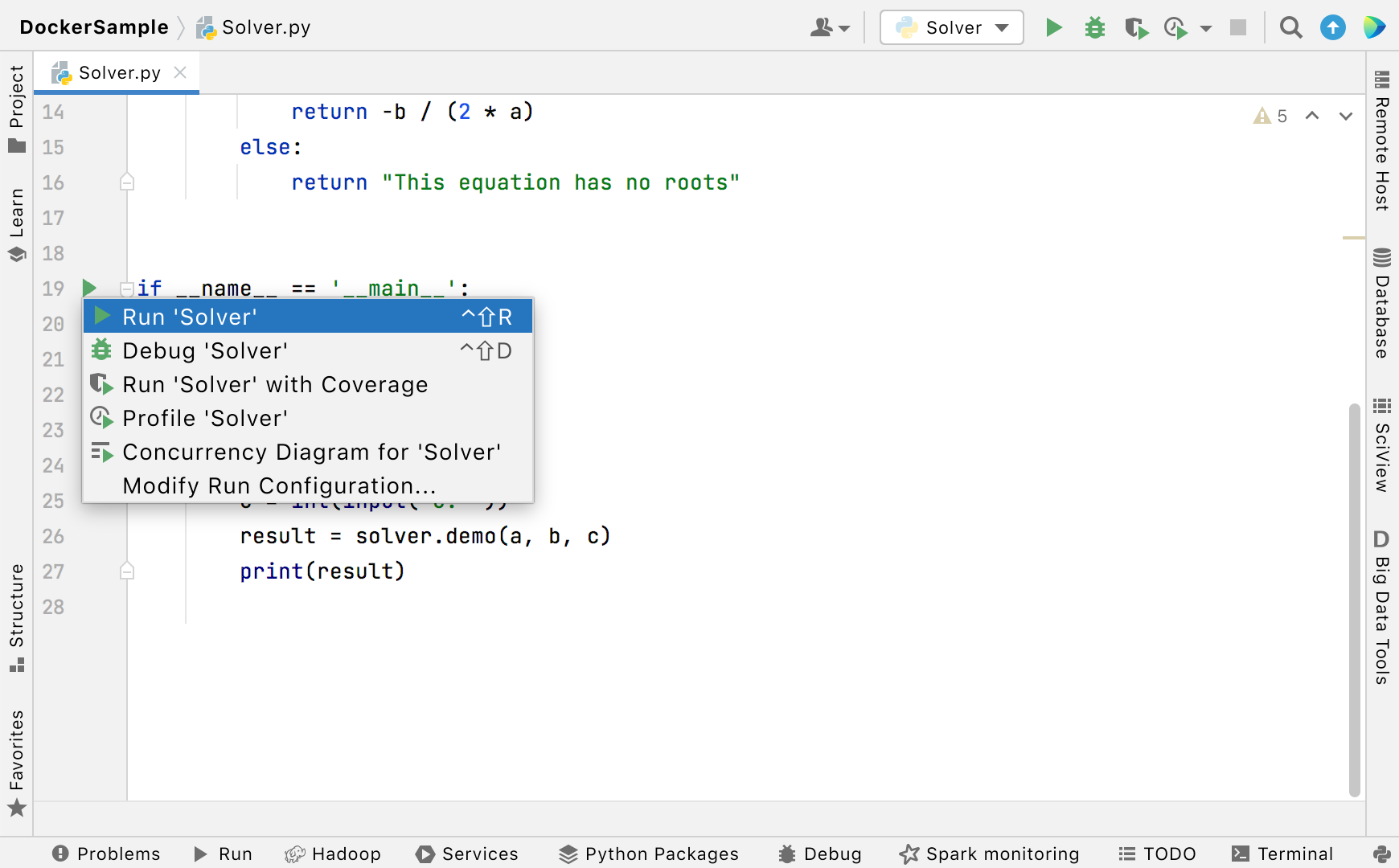 Run context menu Run context menu