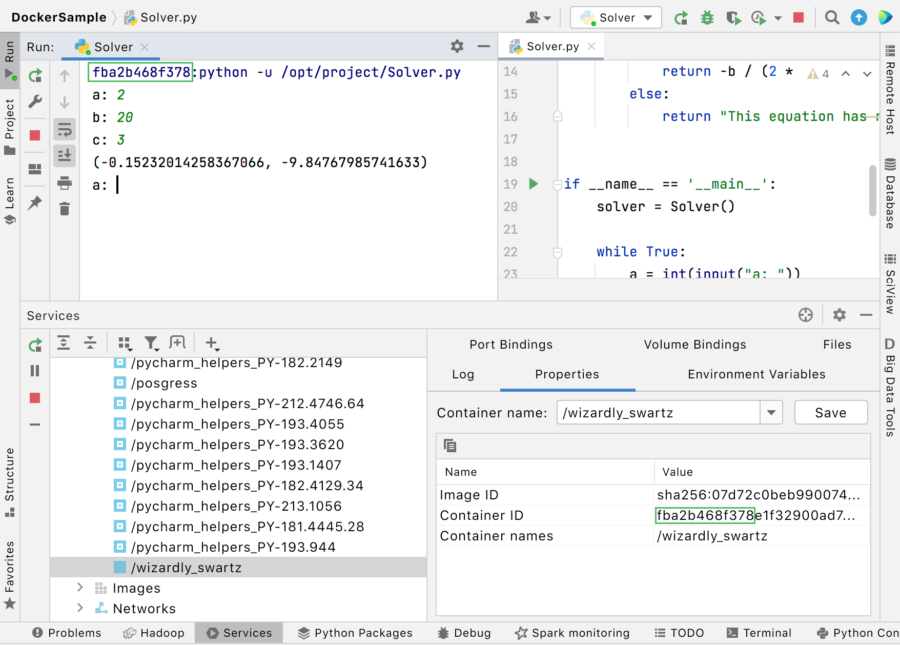 Docker container in the Services tool window Docker container in the Services tool window