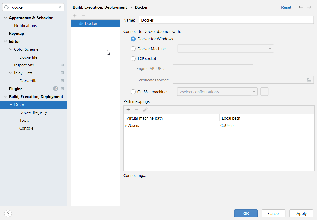 Docker settings for Windows Docker settings for Windows