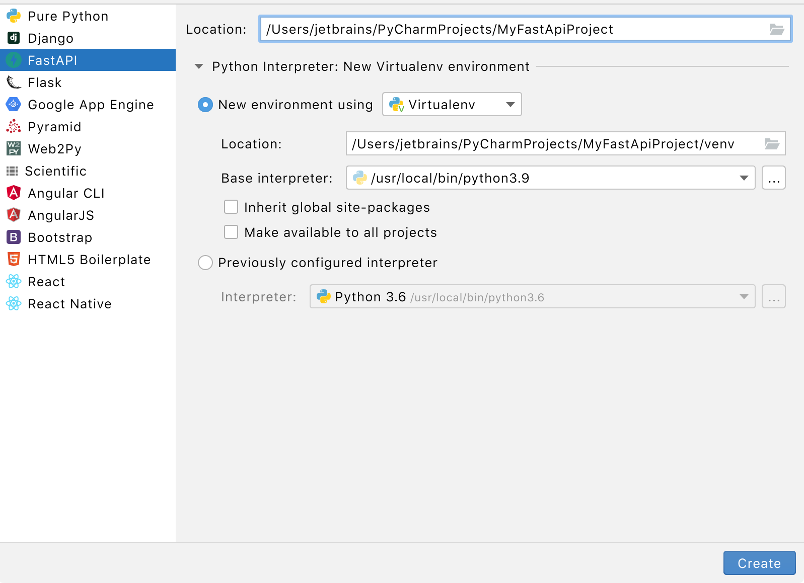 Create a FastAPI project Create a FastAPI project