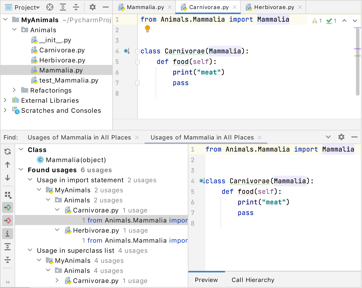 Discovered class is opened in the editor Discovered class is opened in the editor