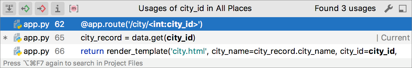 Find usage dialog Find usage dialog