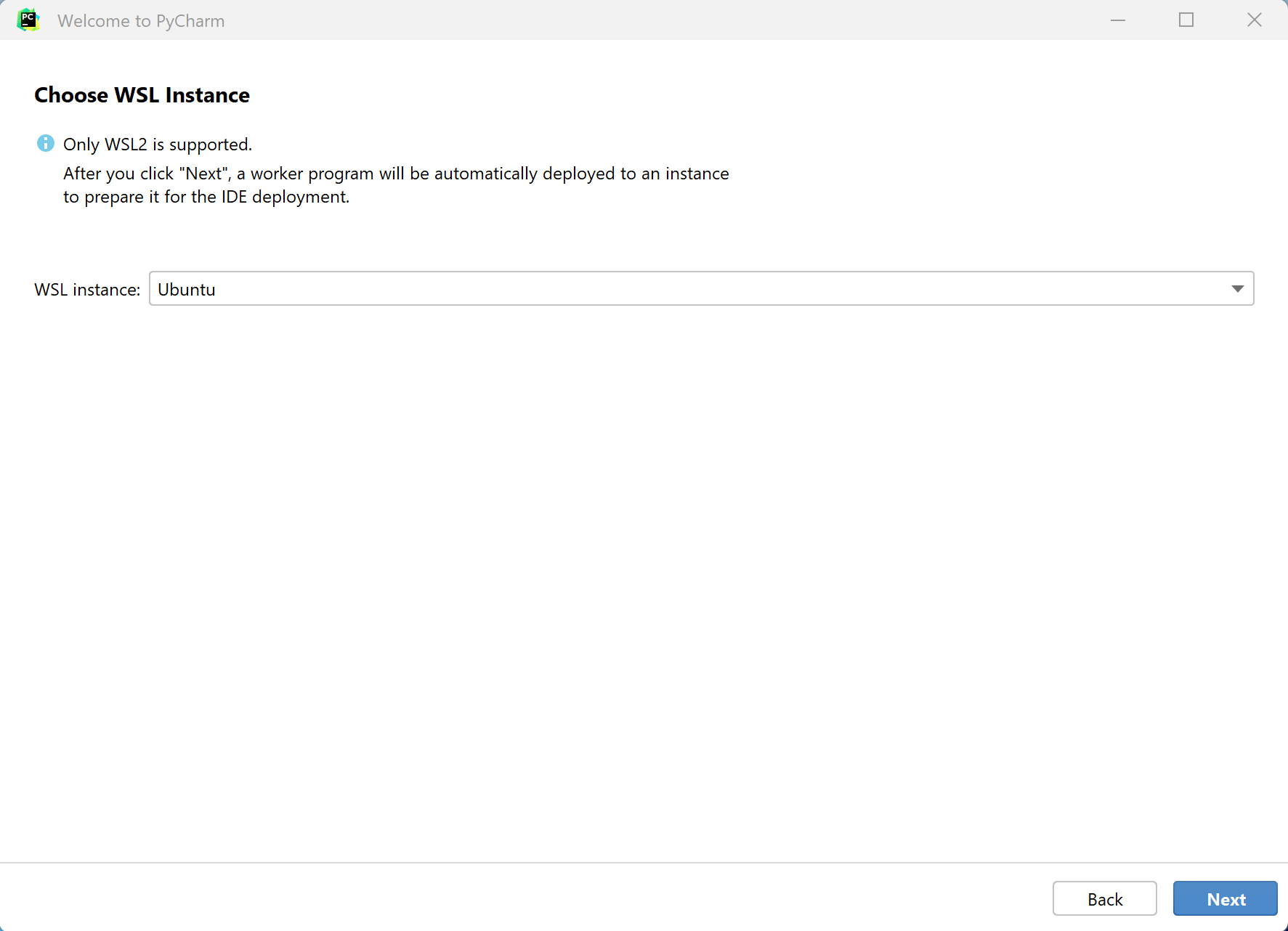 Choose WSL instance Choose WSL instance