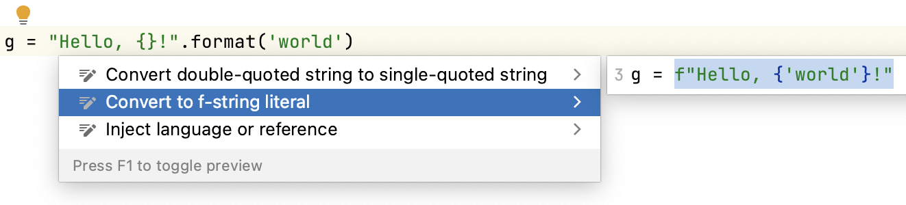 Intention action preview Intention action preview