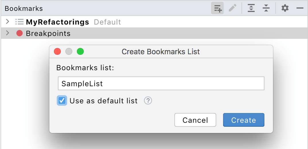 Creating new bookmarks list Creating new bookmarks list